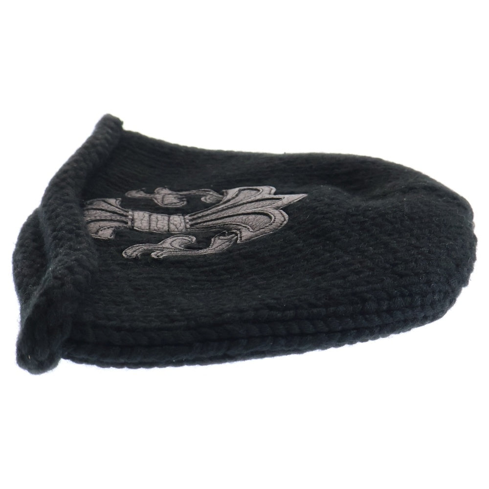 CHROME HEARTS(クロムハーツ) CASHMERE BS FLARE BEANIE カシミヤ BSフレア ビーニー レザーパッチ BSフレアボタン ニットキャップ ブラック/シルバー