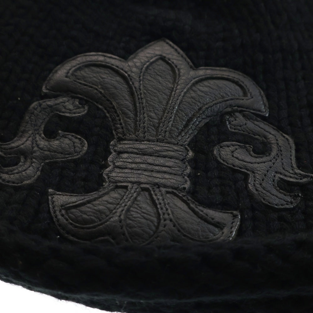 CHROME HEARTS(クロムハーツ) CASHMERE BS FLARE BEANIE カシミヤ BSフレア ビーニー レザーパッチ BSフレアボタン ニットキャップ ブラック/シルバー