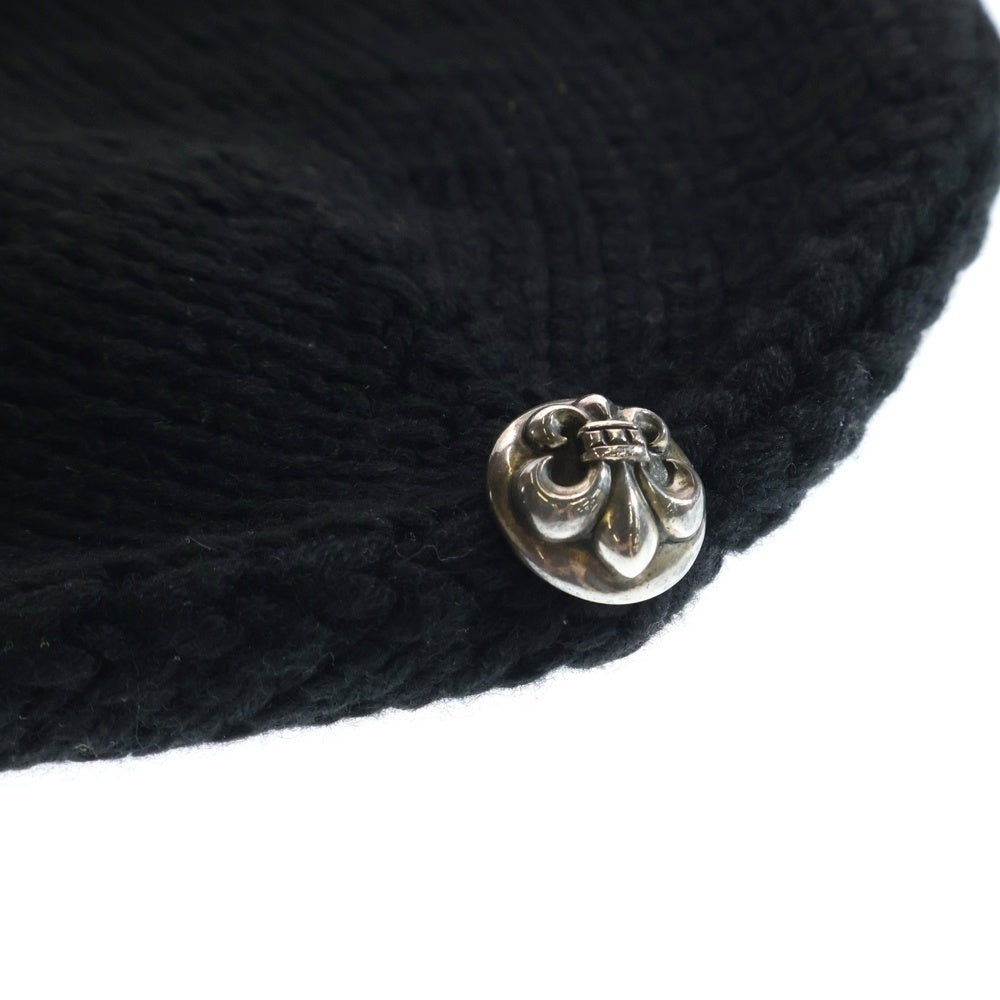 CHROME HEARTS(クロムハーツ) CASHMERE BS FLARE BEANIE カシミヤ BSフレア ビーニー レザーパッチ BSフレアボタン ニットキャップ ブラック/シルバー