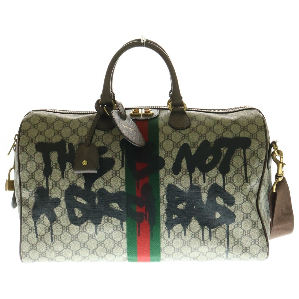 BALENCIAGA(バレンシアガ) ×GUCCI The Hacker Graffiti Medium Duffel Bag 680124 ×グッチ BB総柄グラフィティ2WAYボストンバッグ ベージュ