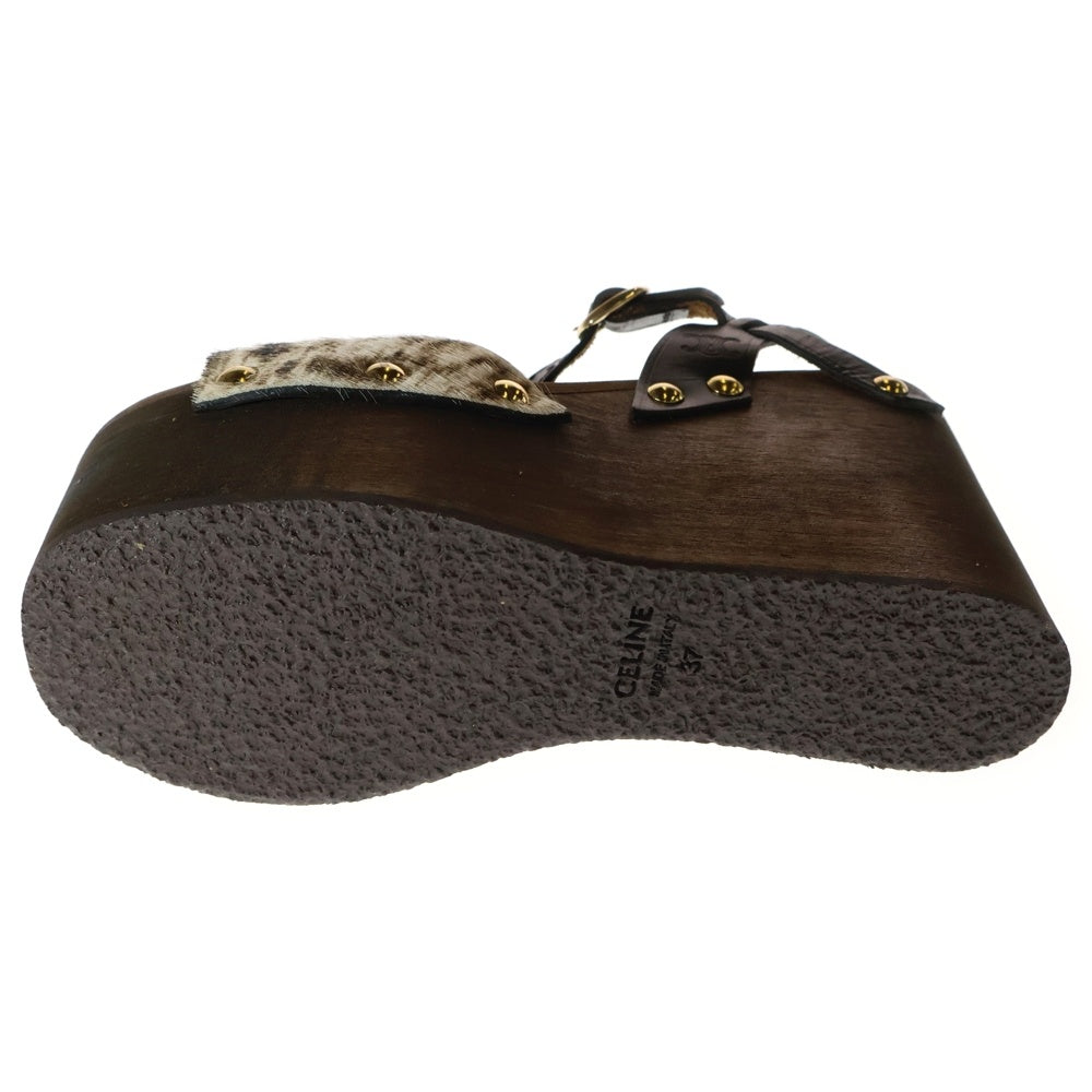 CELINE(セリーヌ) Les Bois Leather Wedge Sandal ハラコウェッジソールサンダル ブラック/ホワイト BF1119