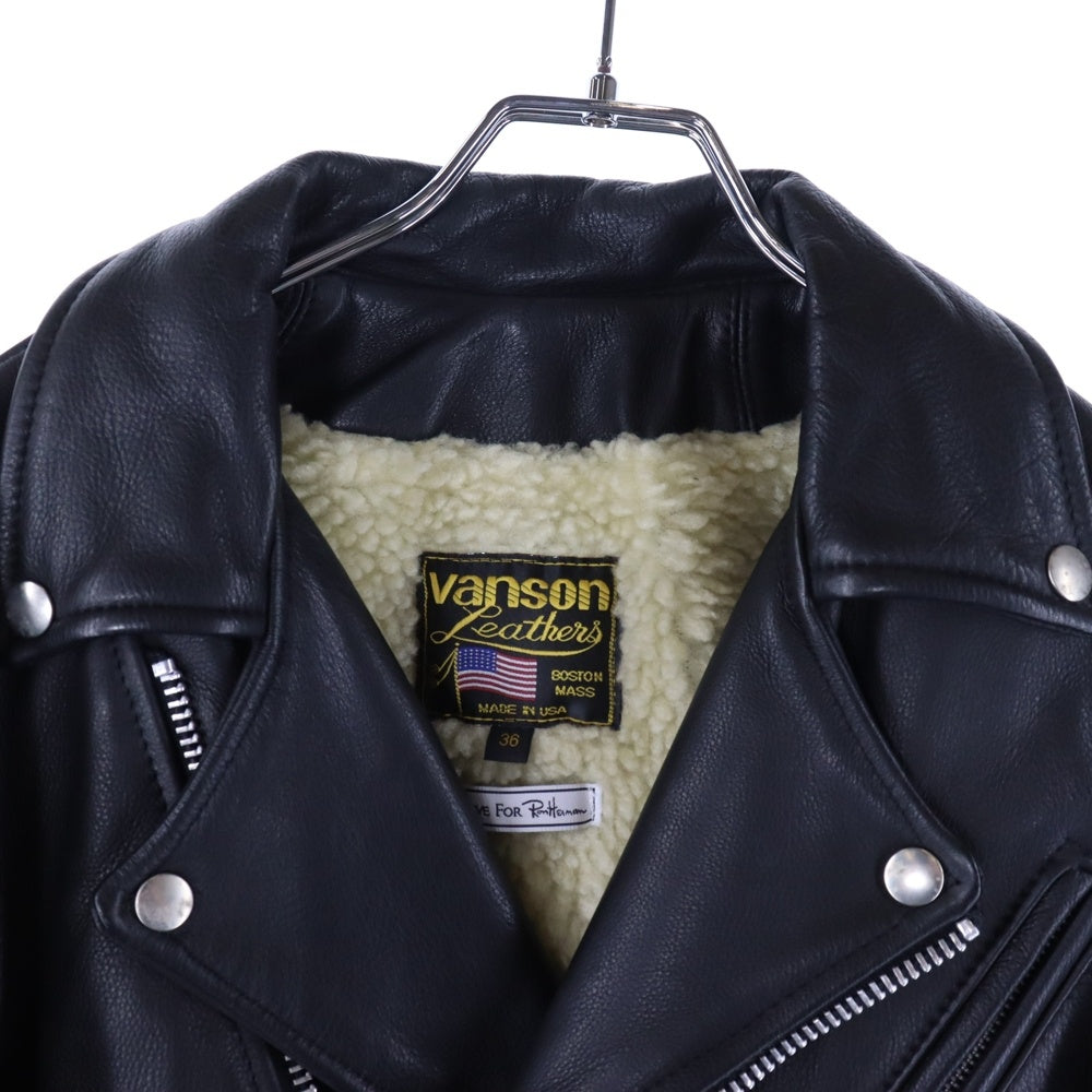 VANSON(バンソン) 16AW ×Ron Herman ロンハーマン 裏ボア レザー ダブルライダースジャケット ブラック