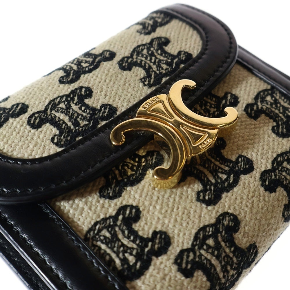 CELINE(セリーヌ) トリオンフ キャンバス スモールフラップウォレット 三つ折り財布 10D782DAW ホワイト/ブラック