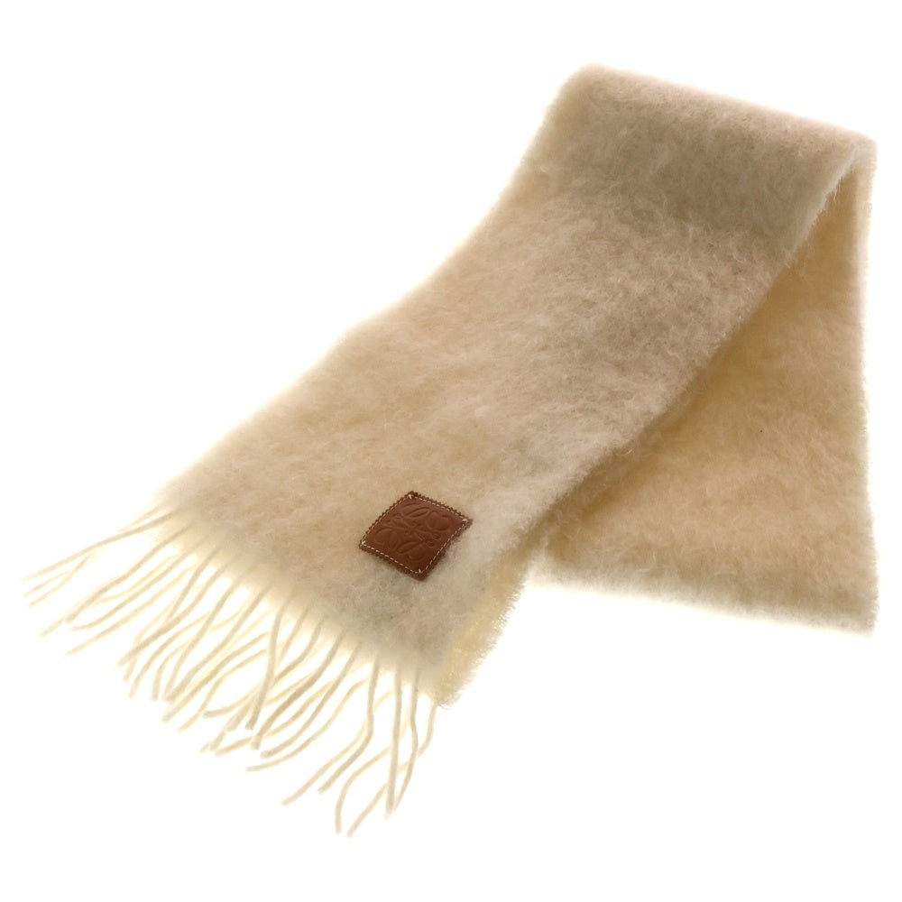 LOEWE ロエベ　アイボリー　モヘアマフラー　フリンジ LOEWE(ロエベ) モヘア ウール混 フリンジマフラー ホワイト