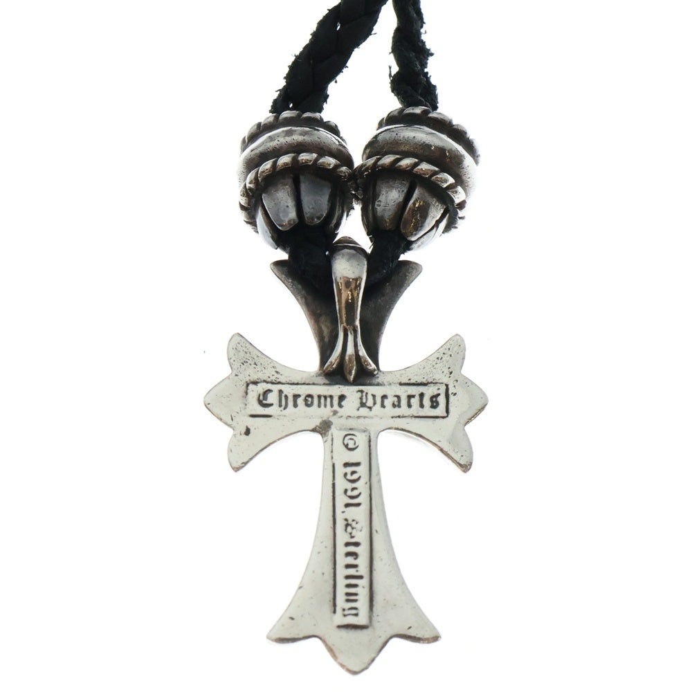 CHROME HEARTS(クロムハーツ) CH CRS SML CL スモールCHクロス クリンプト レザーブレイド ネックレス シルバー/ブラック BCA217