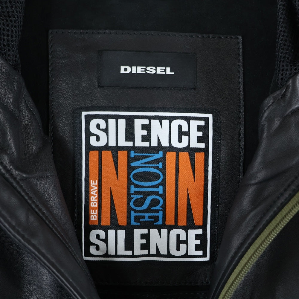 DIESEL(ディーゼル) ×SILENCE NOISE サイレンスノイズ シープスキン レザー ジップアップパーカー フーディ ジャケット ブラック