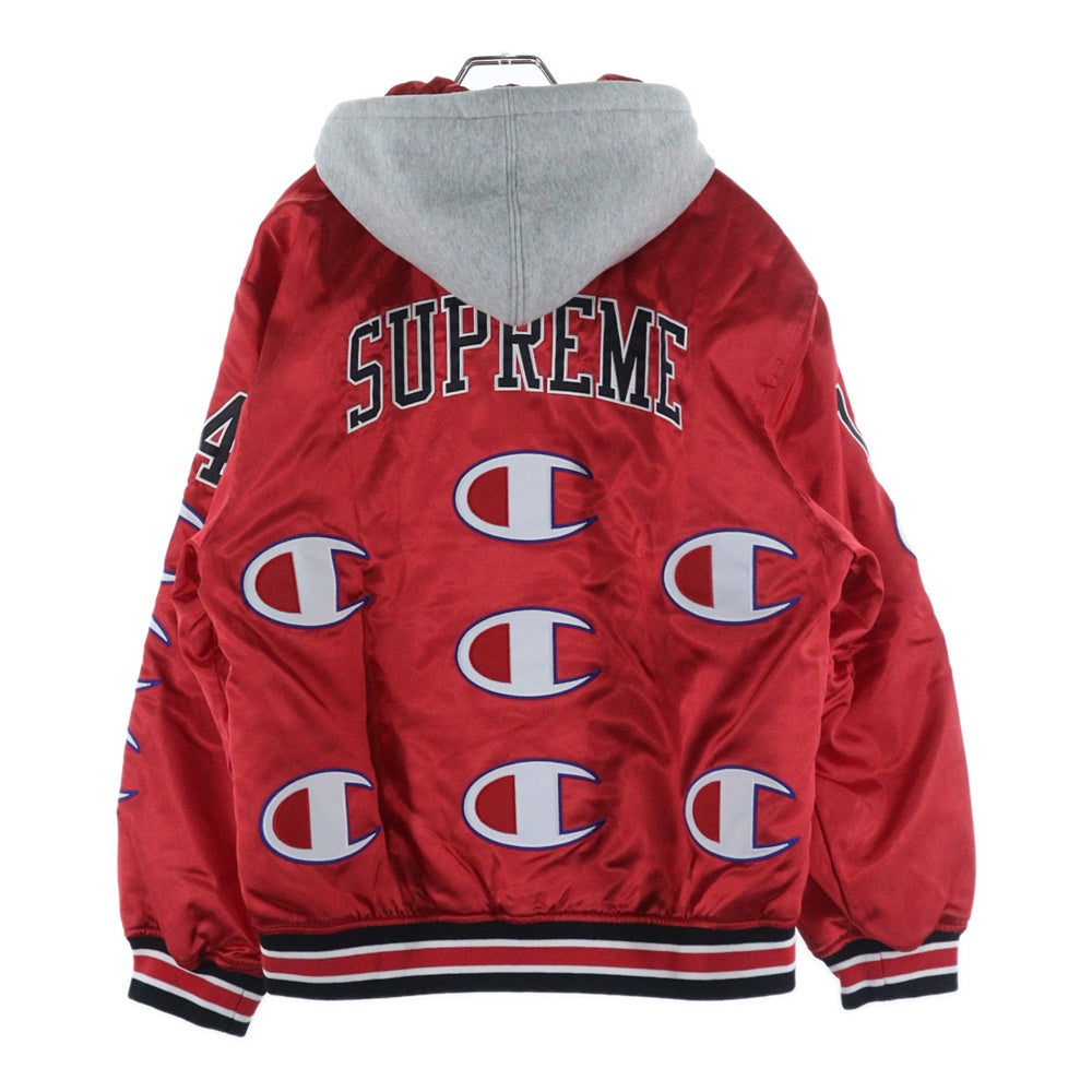 SUPREME(シュプリーム) 18AW ×Champion Hooded Satin Varsity Jacket ×チャンピオン フーデッド サテン バーシティジャケット フード付きジャケット レッド