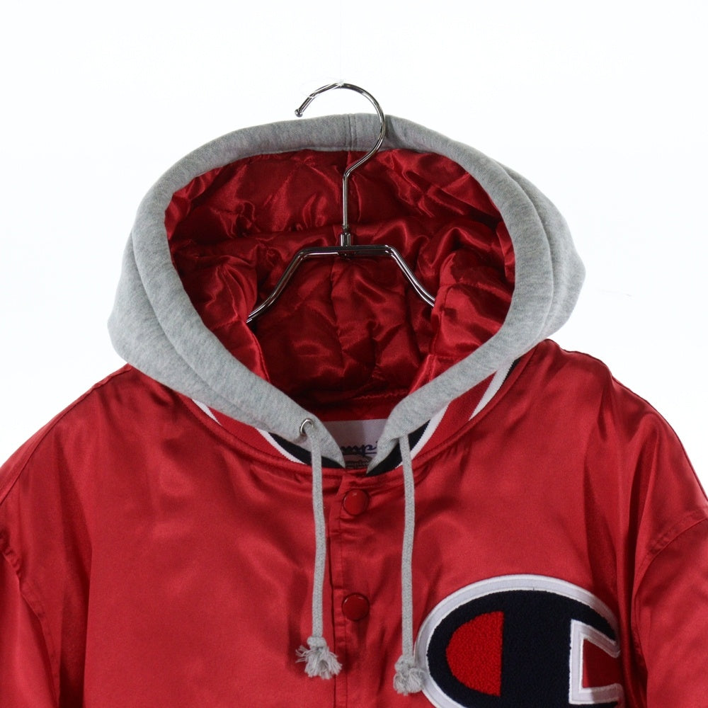 SUPREME(シュプリーム) 18AW ×Champion Hooded Satin Varsity Jacket ×チャンピオン フーデッド サテン バーシティジャケット フード付きジャケット レッド