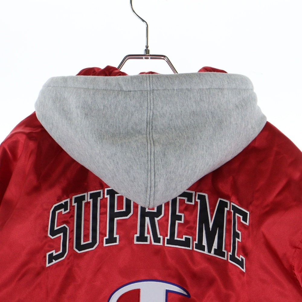 SUPREME(シュプリーム) 18AW ×Champion Hooded Satin Varsity Jacket ×チャンピオン フーデッド サテン バーシティジャケット フード付きジャケット レッド