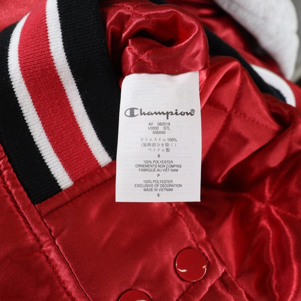 SUPREME(シュプリーム) 18AW ×Champion Hooded Satin Varsity Jacket ×チャンピオン フーデッド サテン バーシティジャケット フード付きジャケット レッド