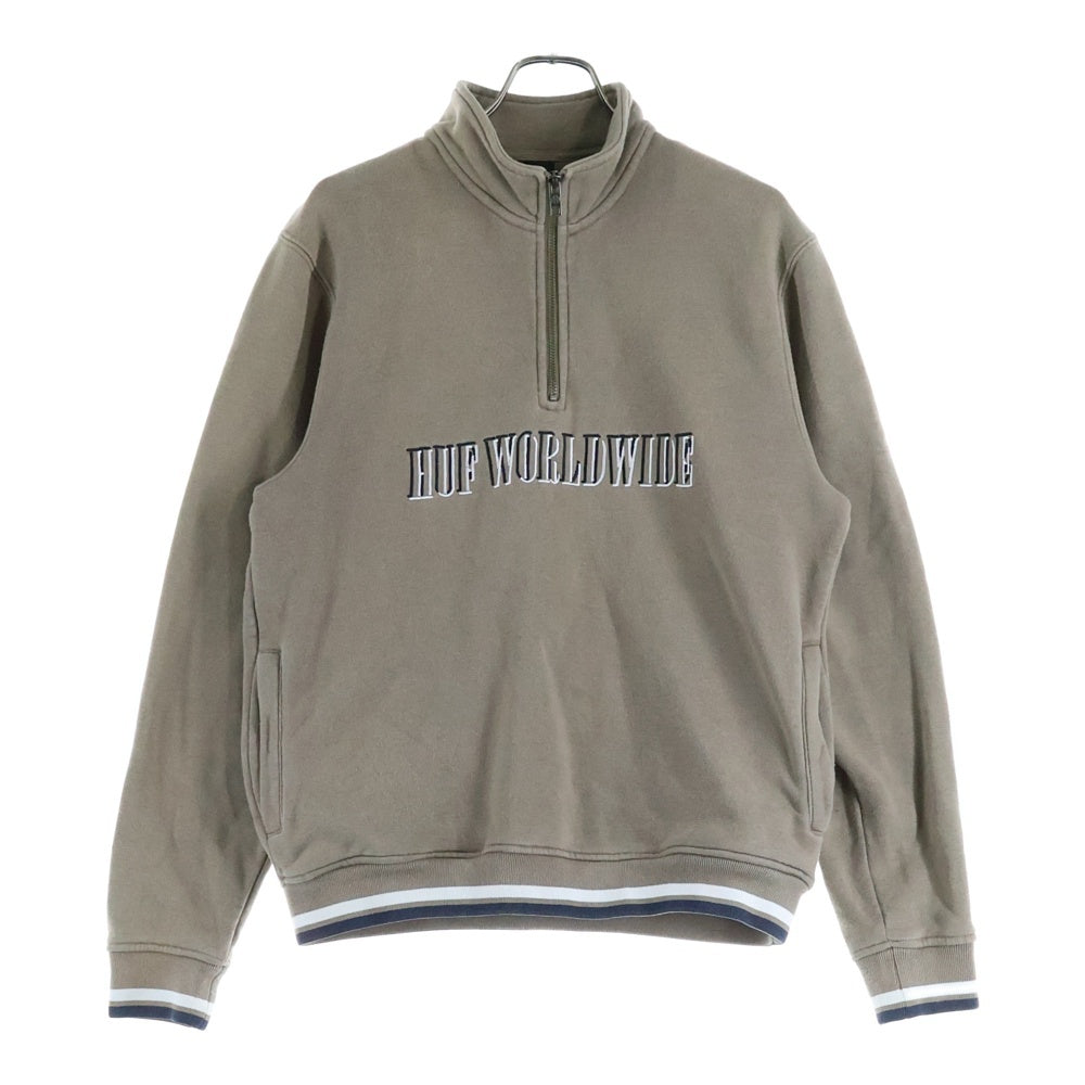 HUF(ハフ) SHADOW SERIF 1/4 ZIP MOCKNECK FL00157 ハーフジップ スウェット トレーナー ベージュ