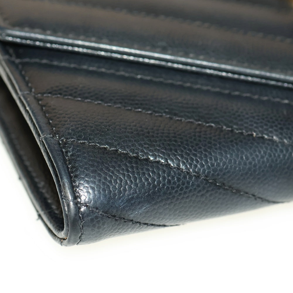 SAINT LAURENT PARIS(サンローランパリ) カサンドラ Vステッチ ラージフラップ レザーロングウォレット 長財布 GUE372264 ブラック