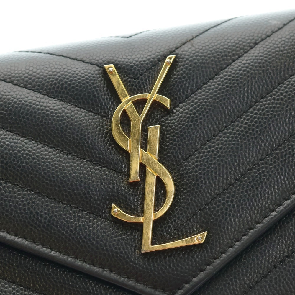 SAINT LAURENT PARIS(サンローランパリ) カサンドラ Vステッチ ラージフラップ レザーロングウォレット 長財布 GUE372264 ブラック