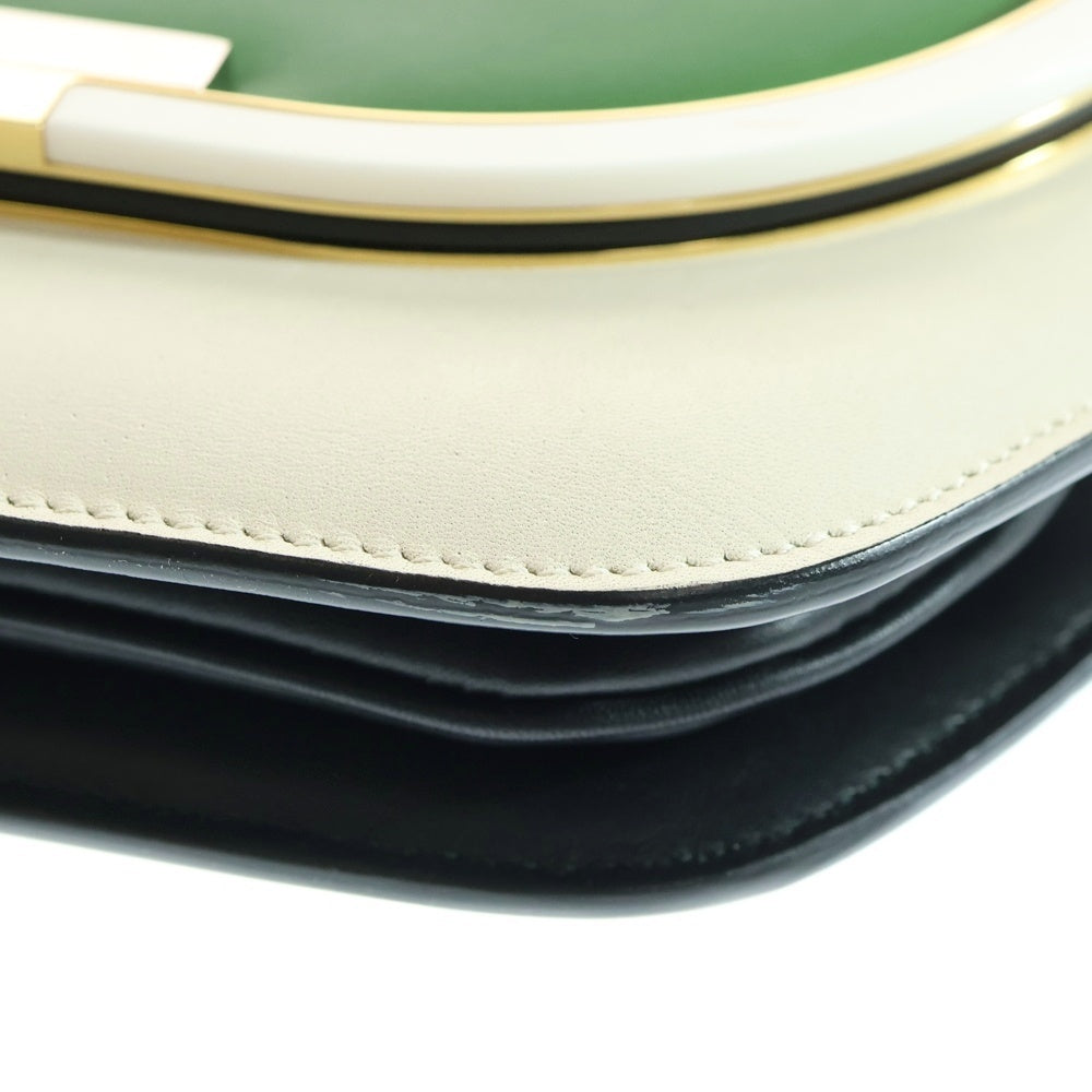 Salvatore Ferragamo(サルヴァトーレ フェラガモ) レザー ショルダーバッグ レディース グリーン/ホワイト DY-21 F659