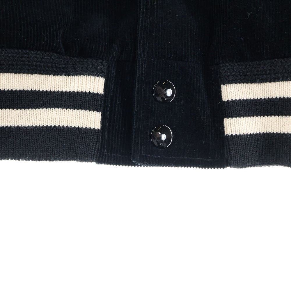 CELINE(セリーヌ) 19AW Teddy Jacket in Corduroy 2V191824D サテン切替 コーデュロイ テディジャケット ブルゾン スタジアムジャケット スタジャン ブラック