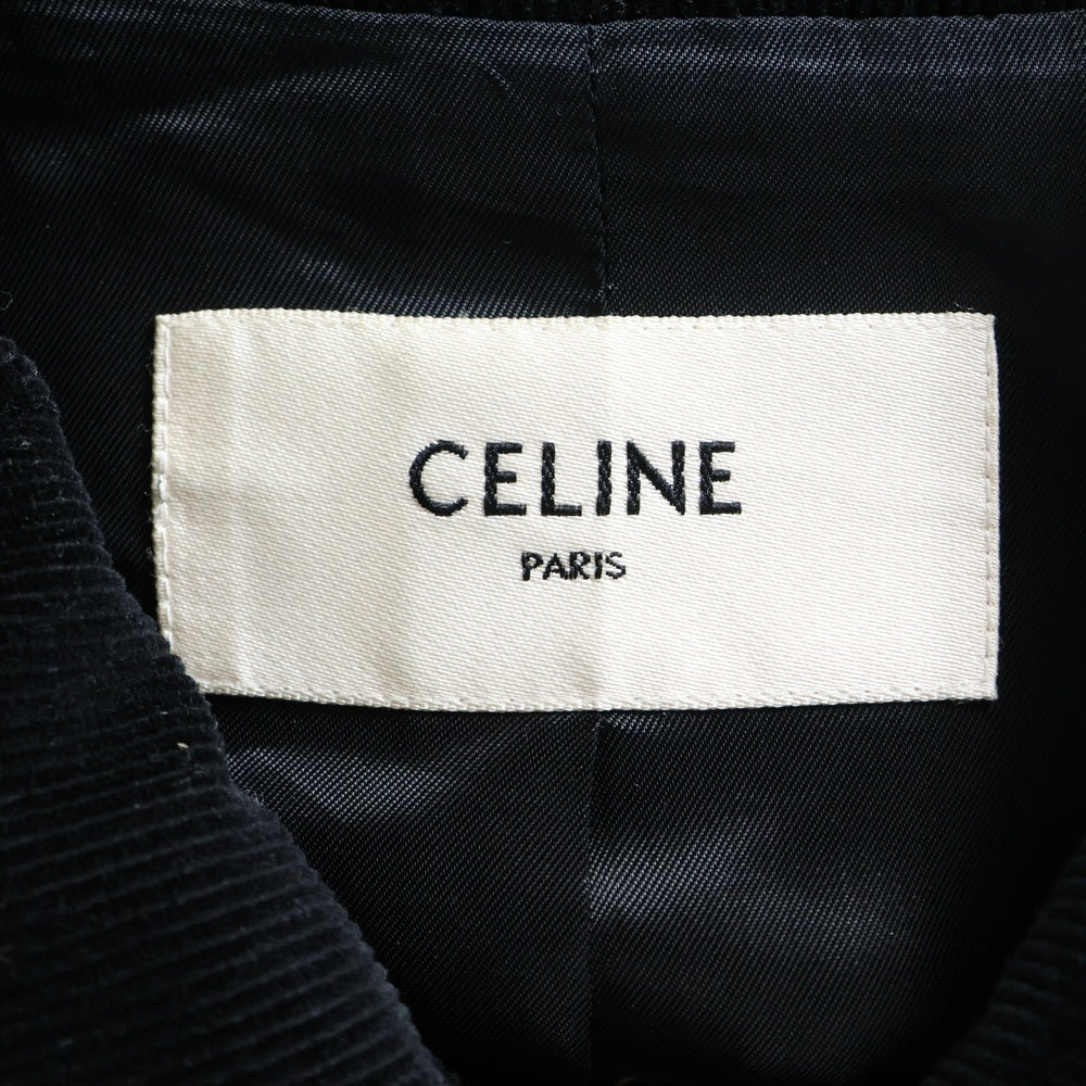 CELINE(セリーヌ) 19AW Teddy Jacket in Corduroy 2V191824D サテン切替 コーデュロイ テディジャケット ブルゾン スタジアムジャケット スタジャン ブラック