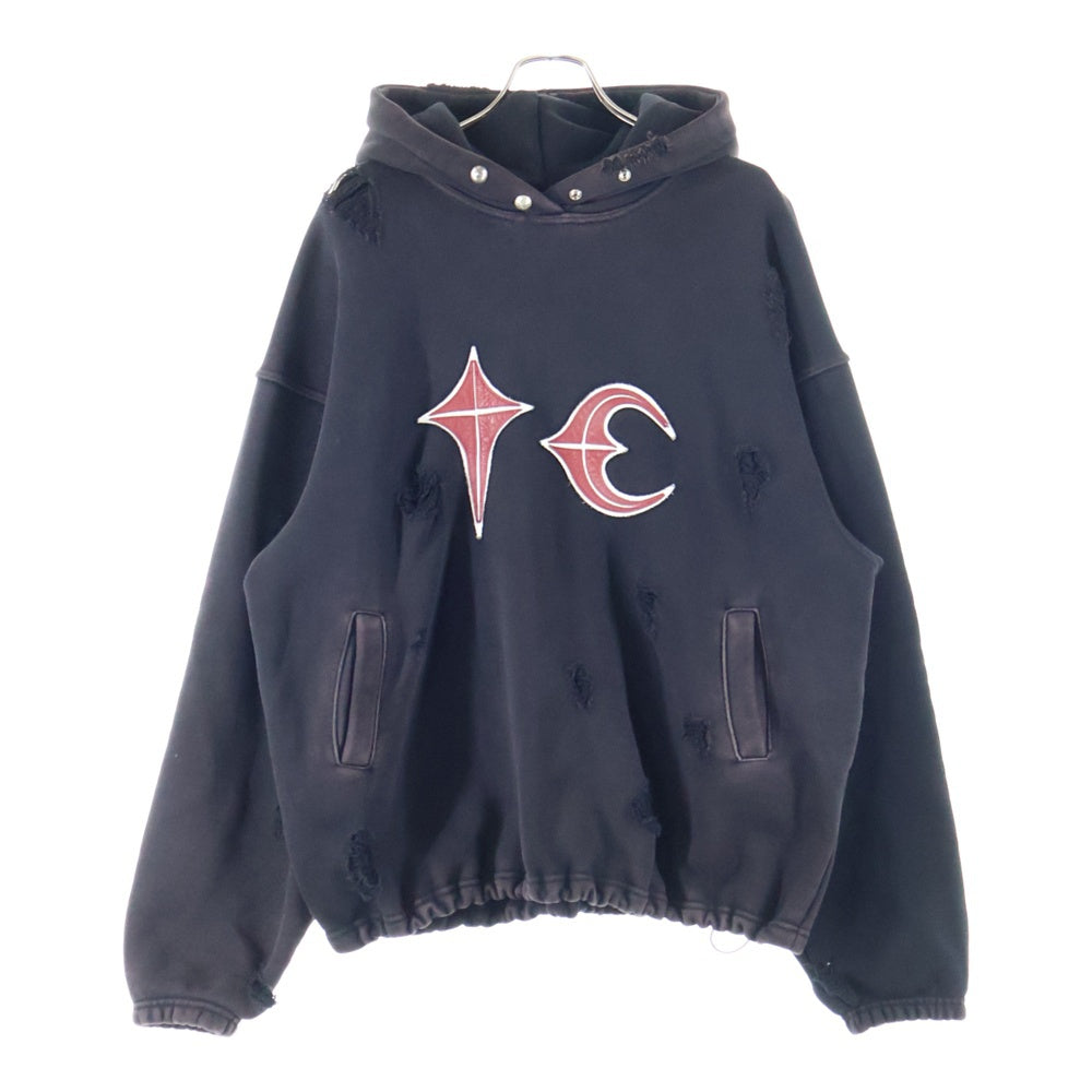 THUG CLUB(サグクラブ) ROCK HOODIE TC24SS0401 ロックフーディ ダメージ加工スウェットパーカー ブラック