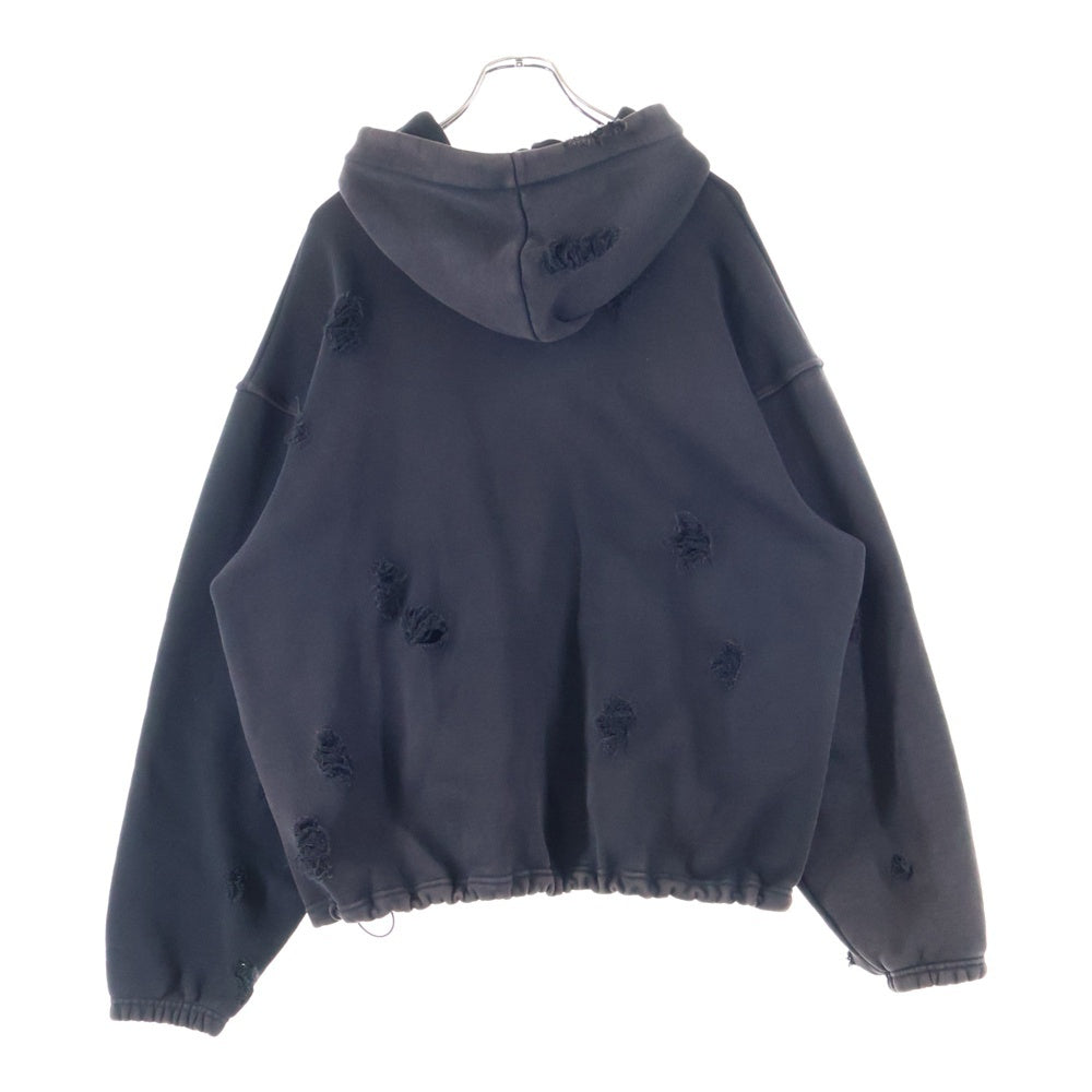 THUG CLUB(サグクラブ) ROCK HOODIE TC24SS0401 ロックフーディ ダメージ加工スウェットパーカー ブラック