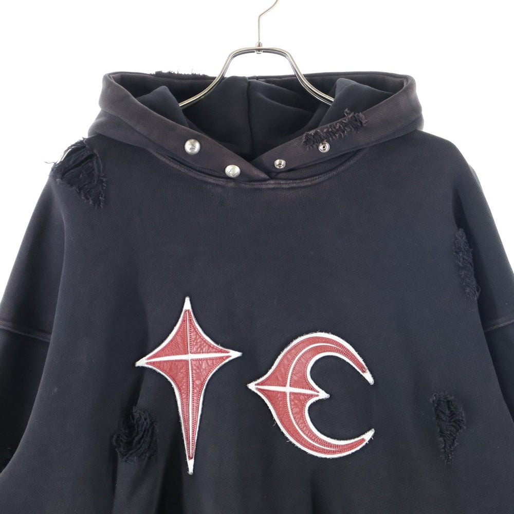 THUG CLUB(サグクラブ) ROCK HOODIE TC24SS0401 ロックフーディ ダメージ加工スウェットパーカー ブラック