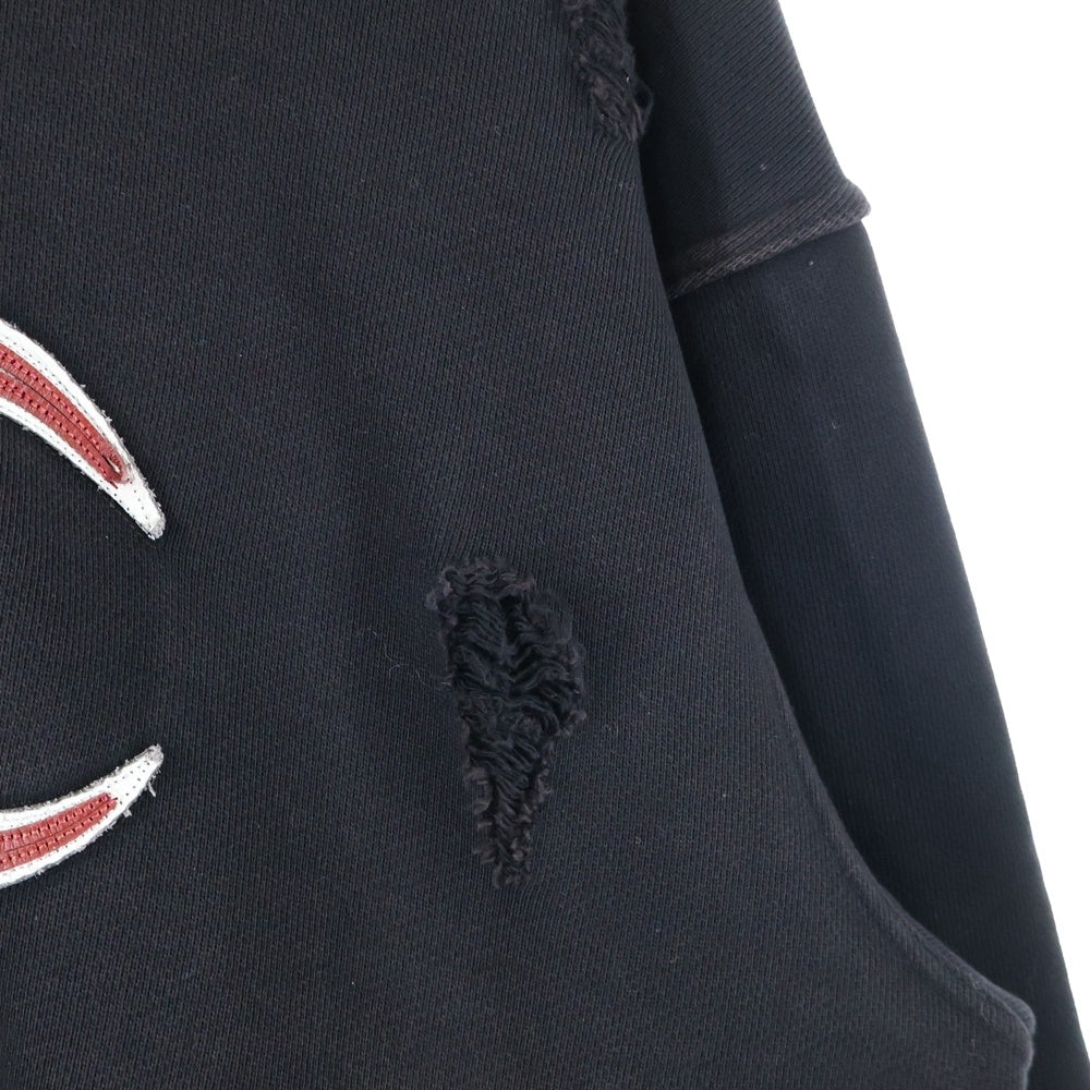 THUG CLUB(サグクラブ) ROCK HOODIE TC24SS0401 ロックフーディ ダメージ加工スウェットパーカー ブラック