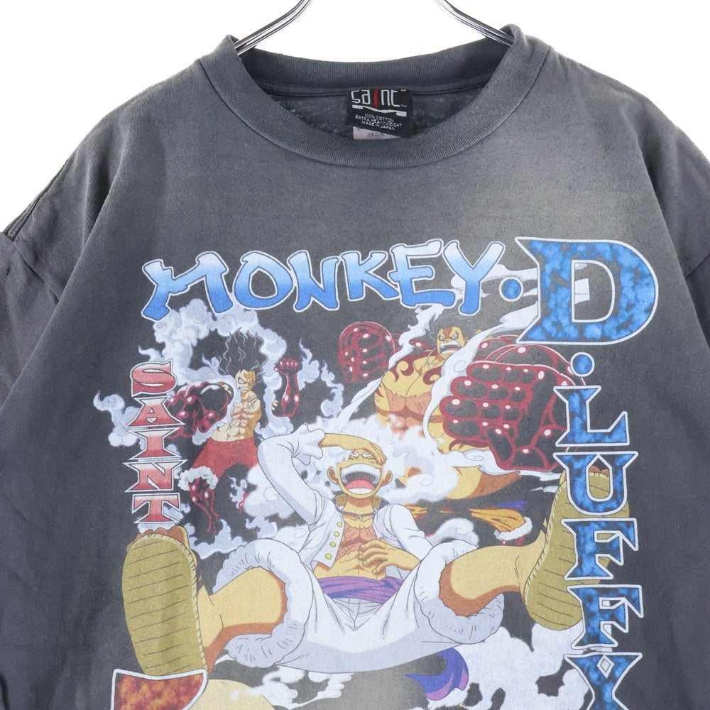 SAINT MICHAEL(セントマイケル) ONE PIECE OP_SS T-Shirt ワンピース ルフィ ヴィンテージ加工 プリント 半袖Tシャツ グレー