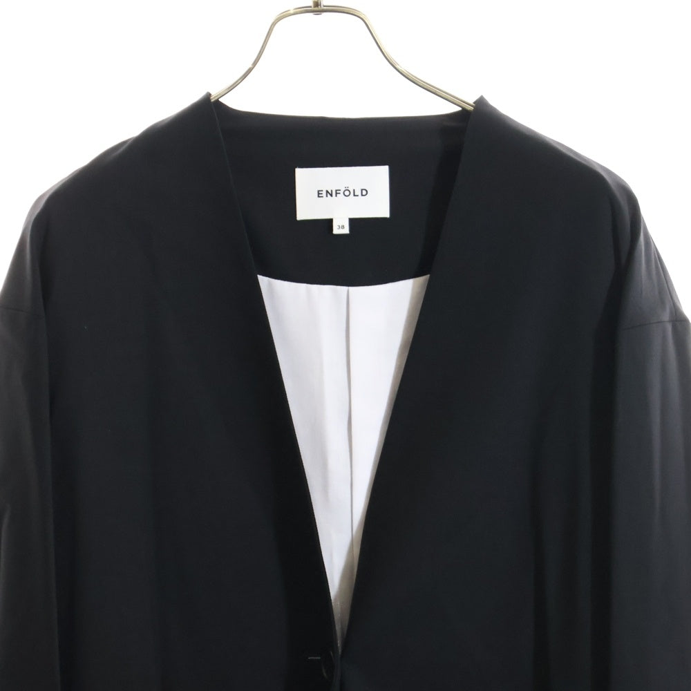 ENFOLD(エンフォルド) レーヨン混 ノーカラーコート ブラック レディース 300BS330-2560