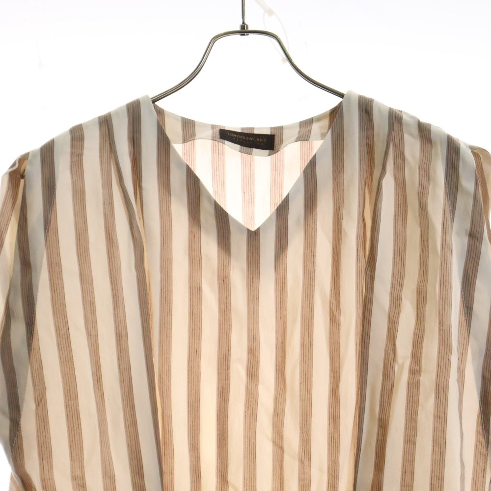 TOMORROWLAND(トゥモローランド) エフェクトストライプ Vネックワンピース ブラウン/ベージュ レディース 13-06-12-06404