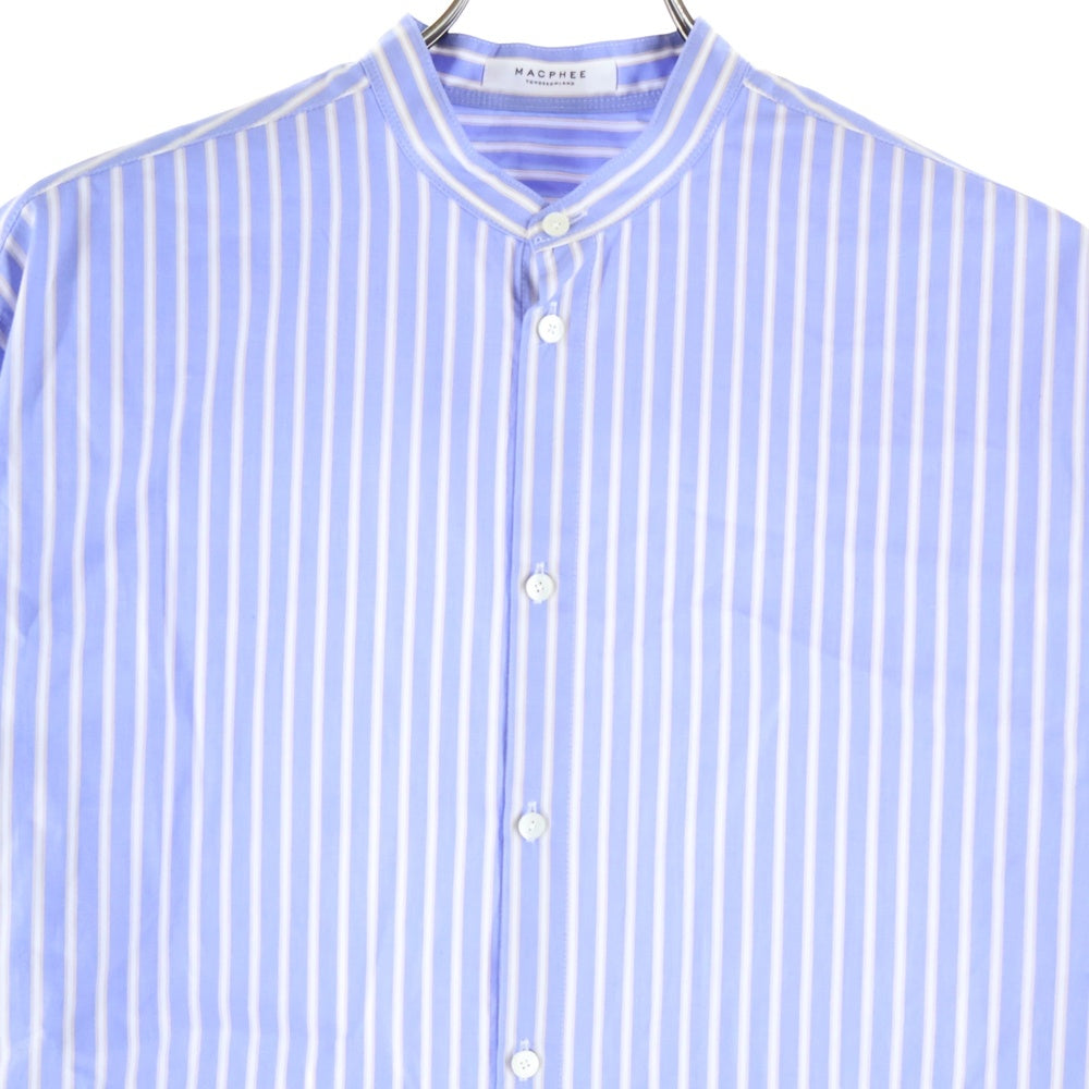 MACPHEE(マカフィ) スタンドカラー ストライプ 長袖シャツ ブルー レディース 12-01-31-01702