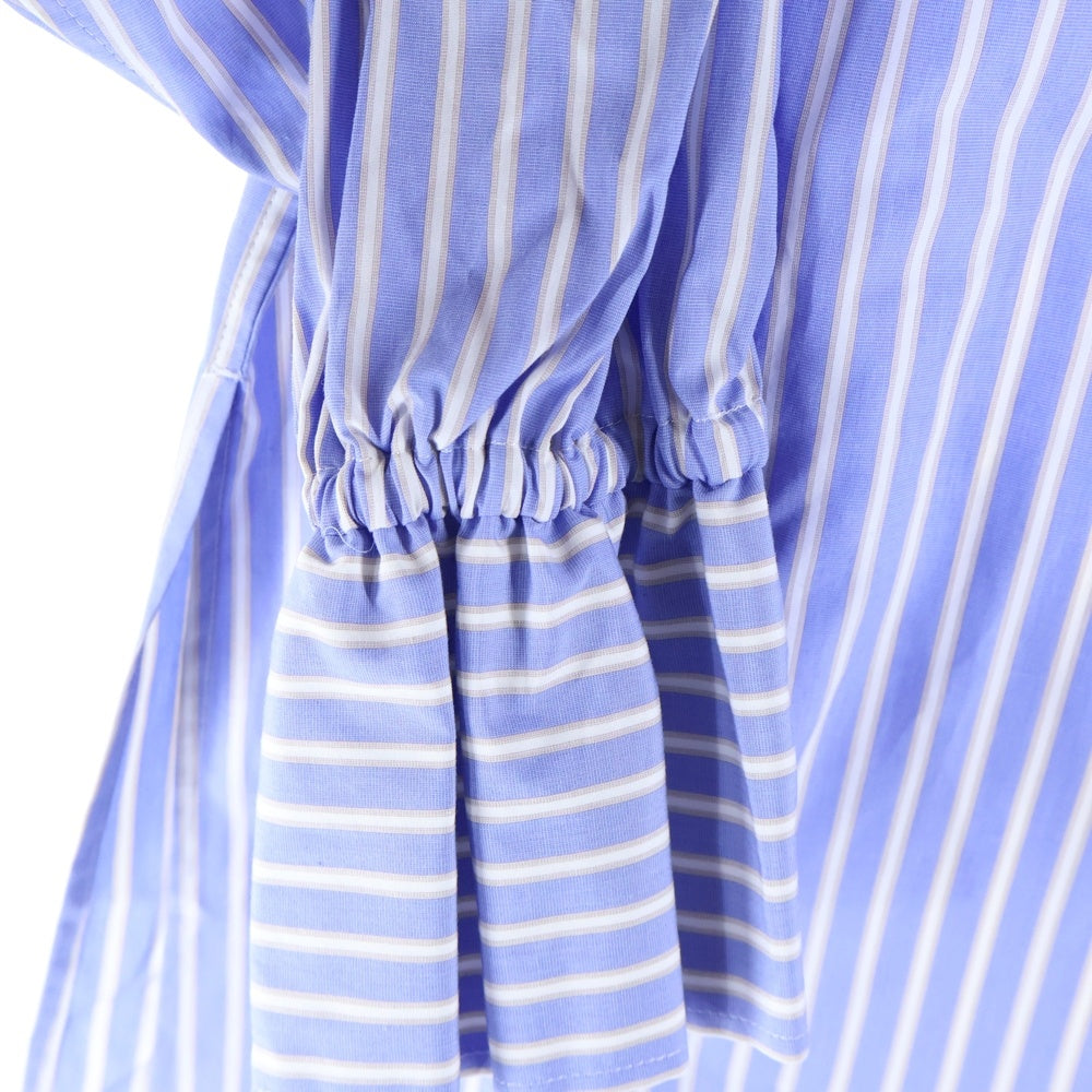 MACPHEE(マカフィ) スタンドカラー ストライプ 長袖シャツ ブルー レディース 12-01-31-01702