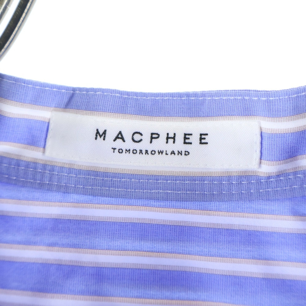 MACPHEE(マカフィ) スタンドカラー ストライプ 長袖シャツ ブルー レディース 12-01-31-01702