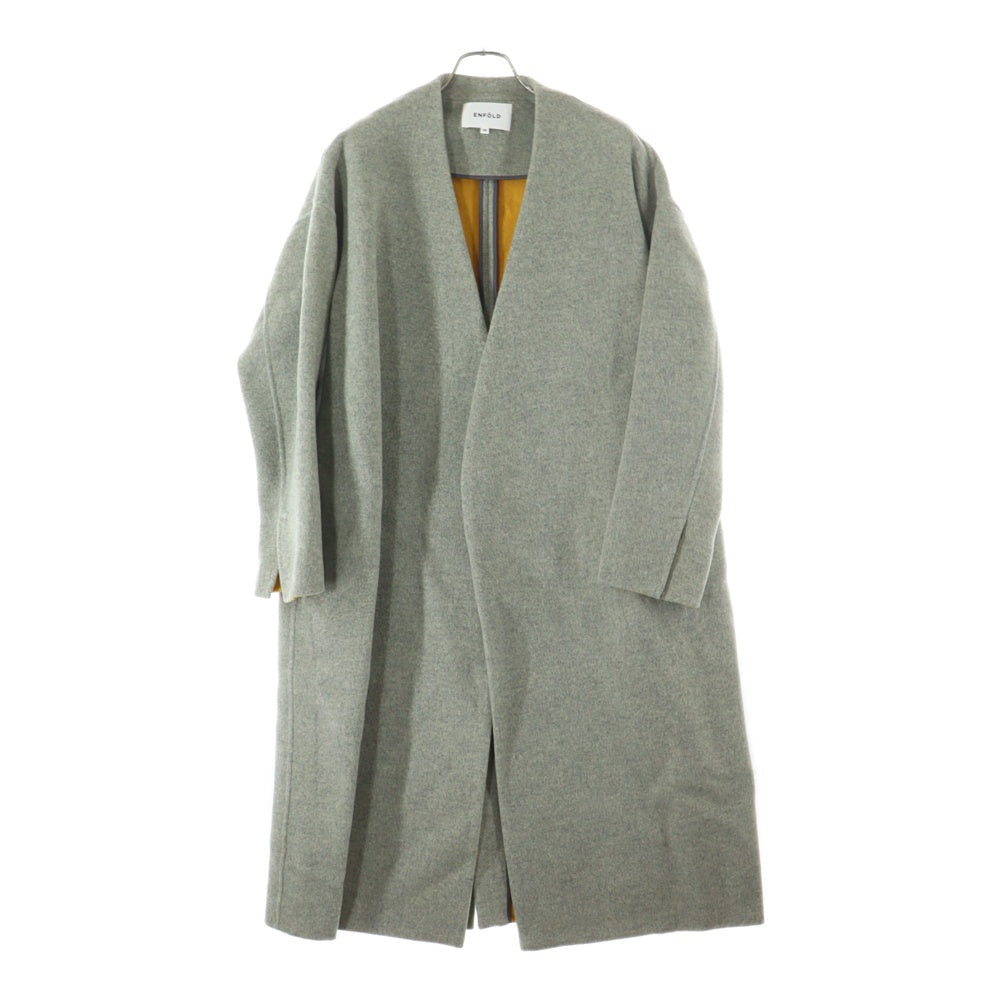 ENFOLD(エンフォルド) ソフトリバー ウール ノーカラーコート グレー