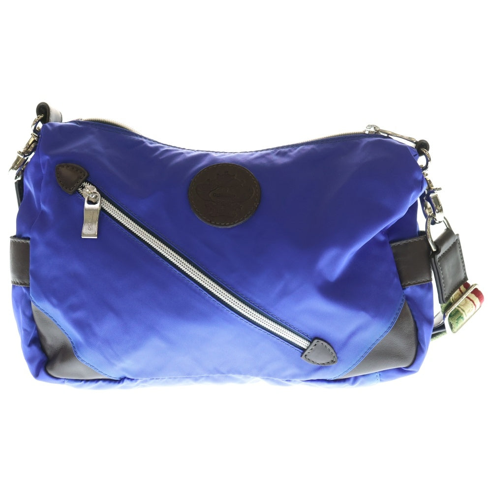 Orobianco(オロビアンコ) レザーロゴパッチ ナイロン ショルダーバッグ ブルー