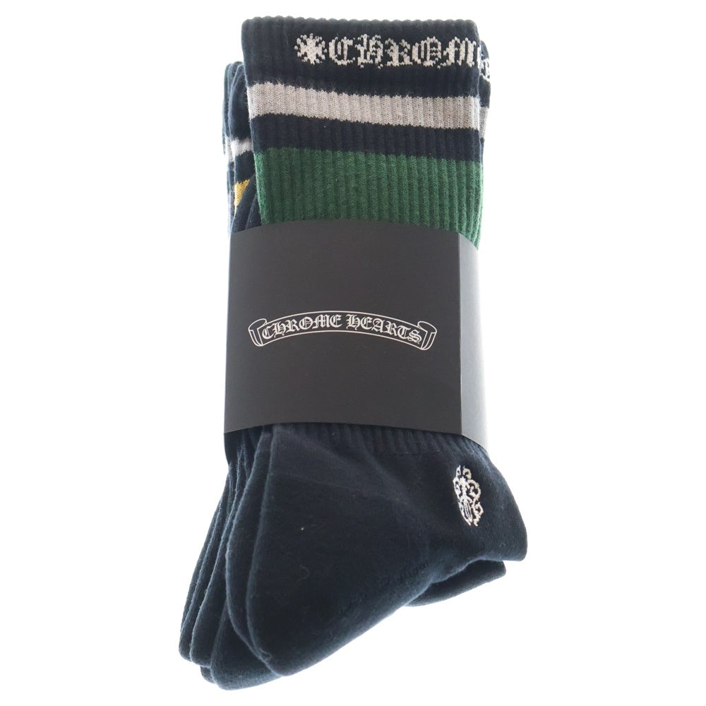 CHROME HEARTS(クロムハーツ) CH SOCKS VINE DAGGER ヴァインダガー刺繍 ボーダーソックス 靴下 3点セット ブラック