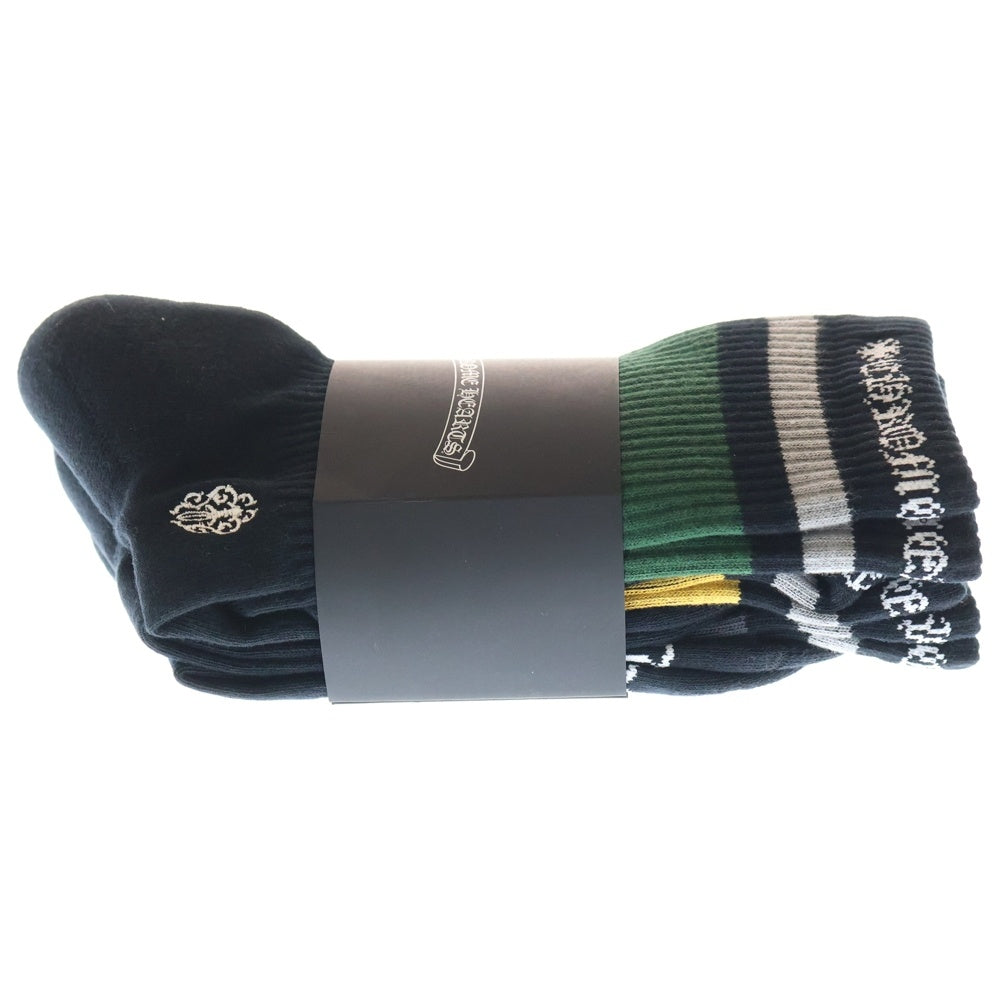 CHROME HEARTS(クロムハーツ) CH SOCKS VINE DAGGER ヴァインダガー刺繍 ボーダーソックス 靴下 3点セット ブラック