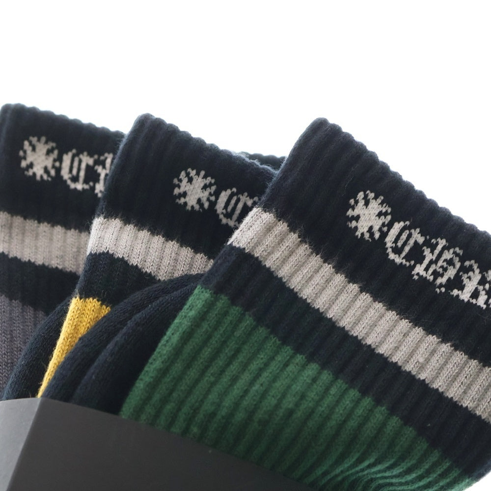 CHROME HEARTS(クロムハーツ) CH SOCKS VINE DAGGER ヴァインダガー刺繍 ボーダーソックス 靴下 3点セット ブラック