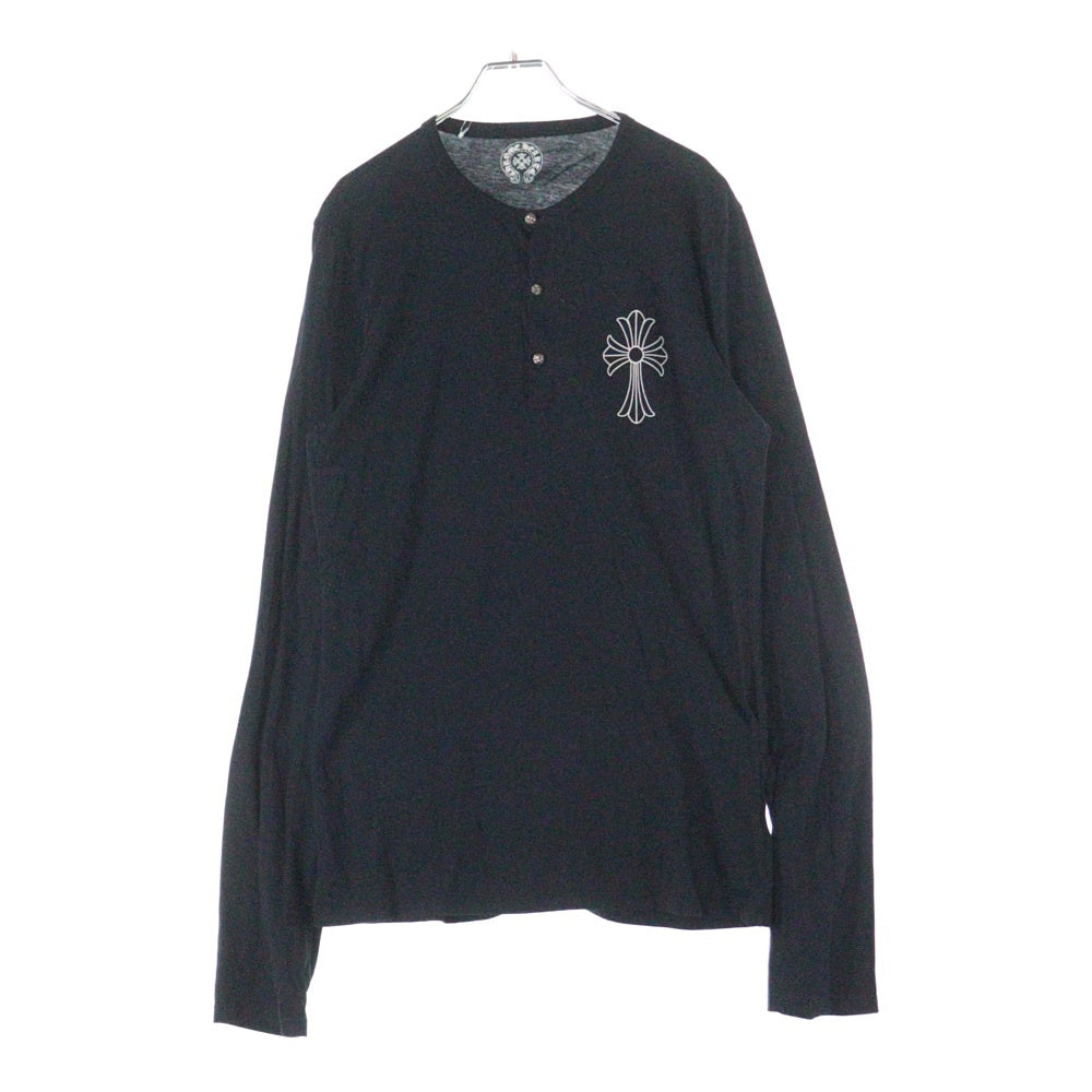CHROME HEARTS(クロムハーツ) CHクロスプリント クロスボールボタン付き ヘンリーネック長袖Tシャツ カットソー ブラック