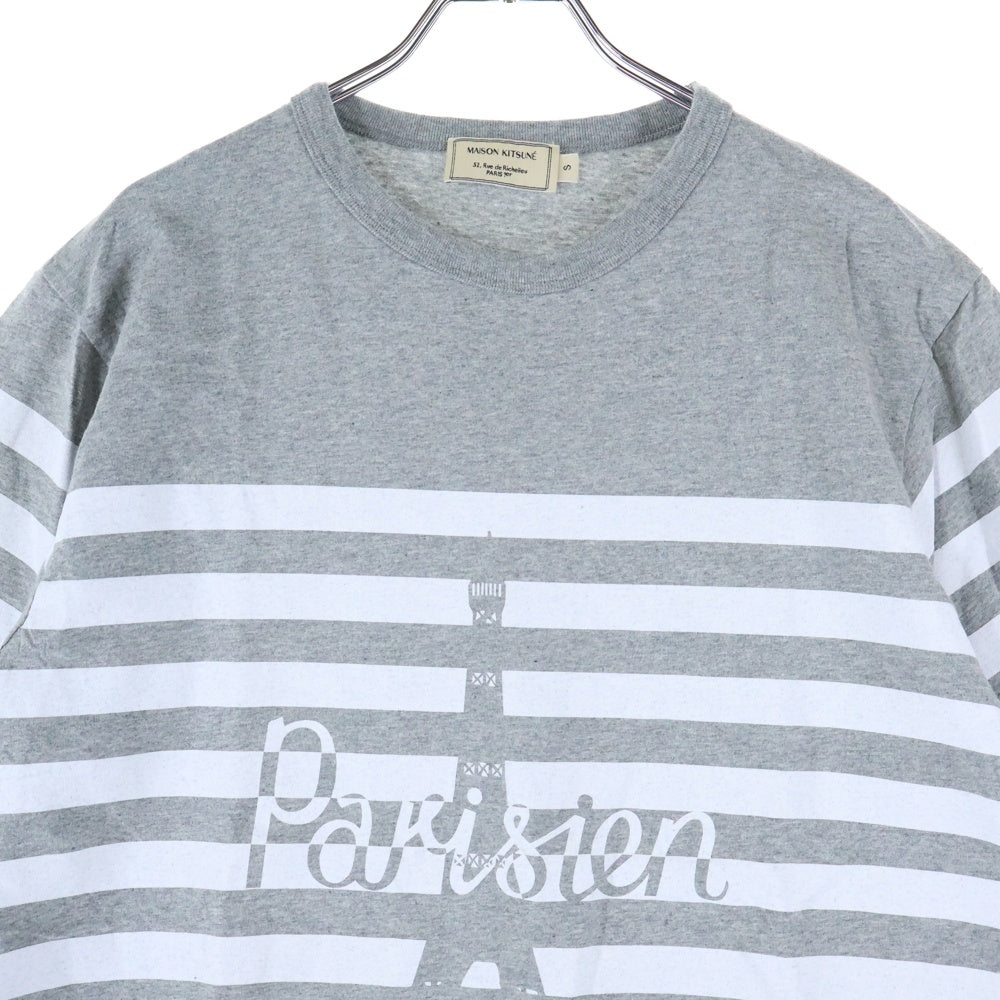 MAISON KITSUNE(メゾンキツネ) パリジャン プリント ボーダー 半袖Tシャツ グレー GM00108KJ0010 レディース