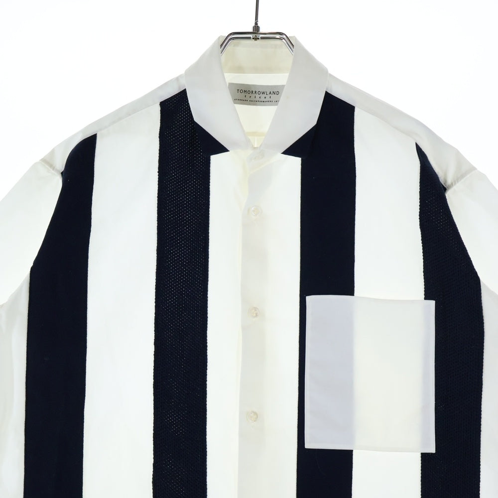 TOMORROWLAND(トゥモローランド) ストライプ 半袖シャツ ネイビー/ホワイト 63-05-62-05213