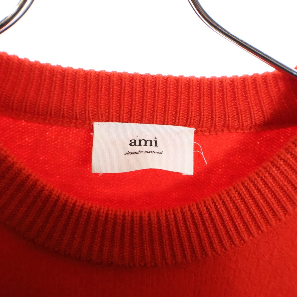 AMI Alexandre Mattiussi(アミアレクサンドルマテュッシ) 21AW ハートロゴクルーネックニットセーター H21K019.018 レッド