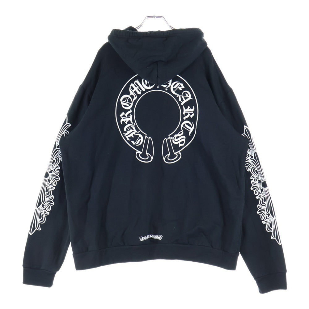 CHROME HEARTS(クロムハーツ) HORSESHOE PULLOVER HOODIE ホースシュープリント アームフローラル スウェットプルオーバーパーカー ブラック