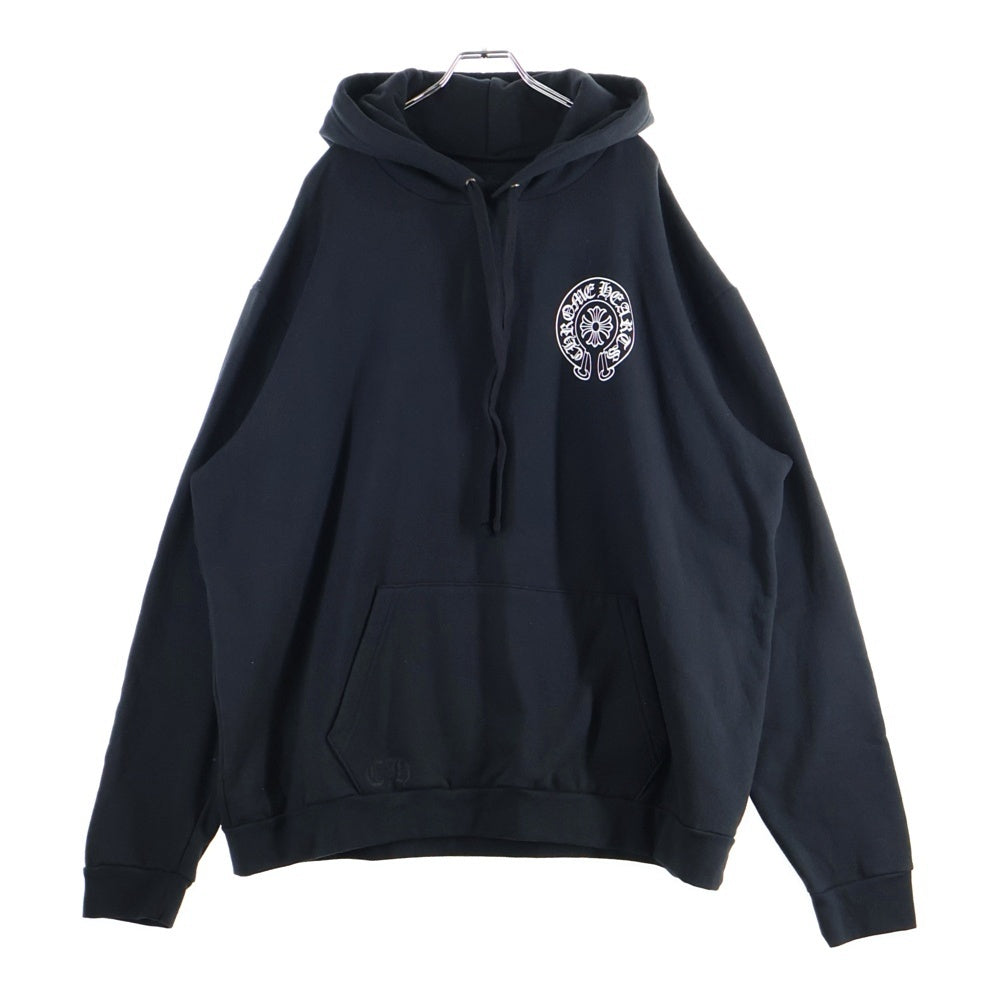 CHROME HEARTS(クロムハーツ) HORSESHOE PULLOVER HOODIE ホースシュープリント アームフローラル スウェットプルオーバーパーカー ブラック