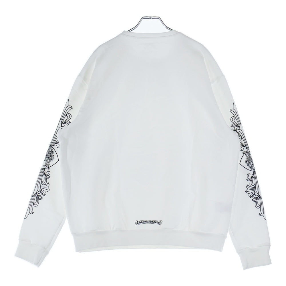 CHROME HEARTS(クロムハーツ) LOVE YOU CREW SWTSHRT 袖フローラルクロスハート ラブユー ネックプリント クルーネック プルオーバースウェットトレーナー ホワイト