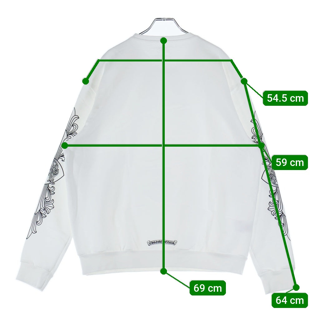 CHROME HEARTS(クロムハーツ) LOVE YOU CREW SWTSHRT 袖フローラルクロスハート ラブユー ネックプリント クルーネック プルオーバースウェットトレーナー ホワイト