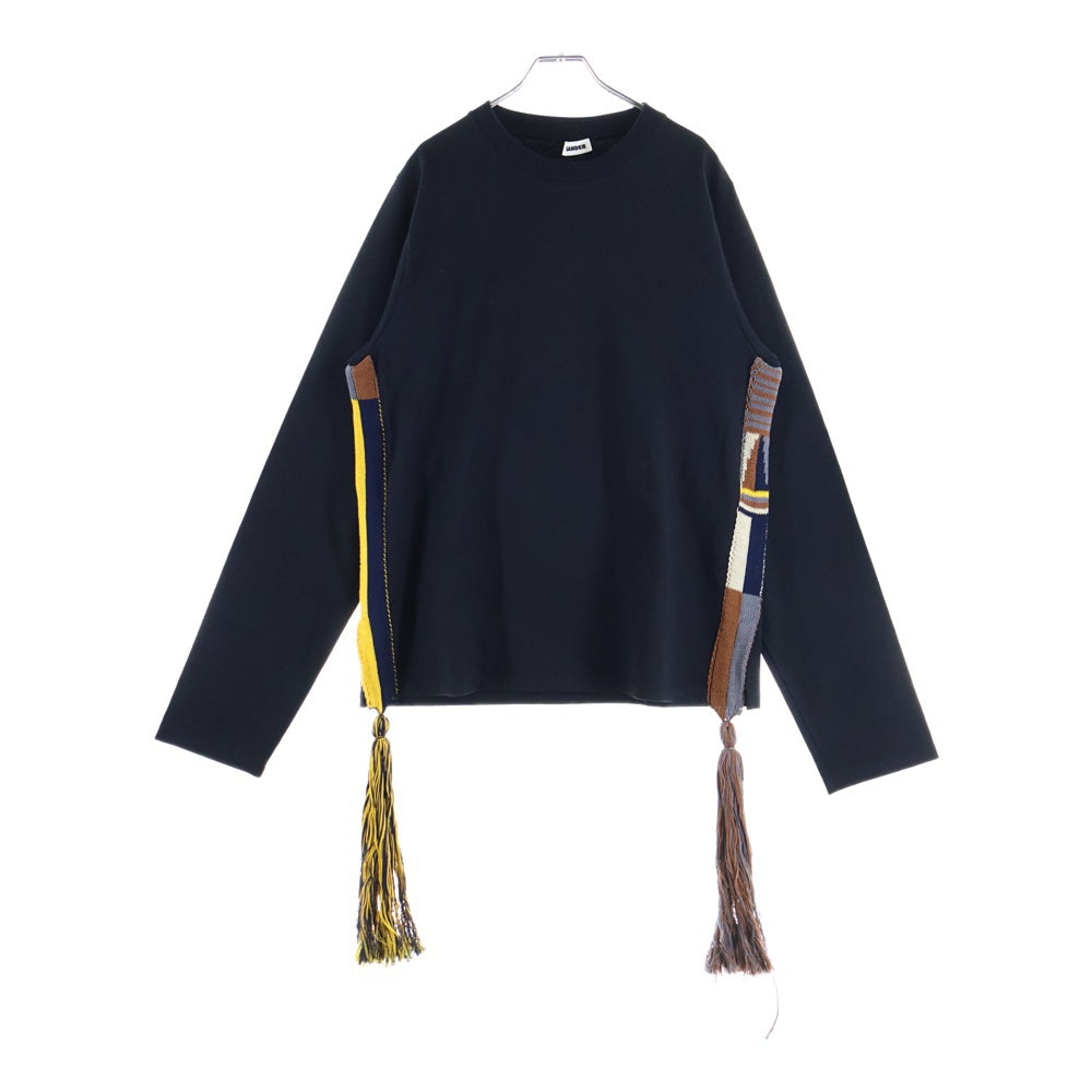 JIL SANDER(ジルサンダー) Side Tassel Long Sleeve Top JSMQ707019 フリンジ クルーネック 長袖Tシャツ カットソー ブラック