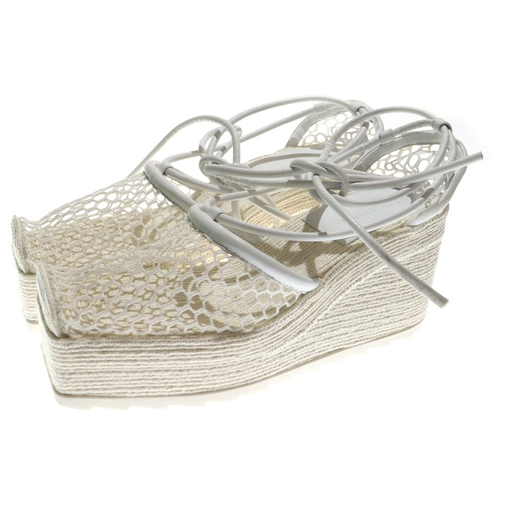 BOTTEGA VENETA(ボッテガヴェネタ) スクエアトゥ ストレッチ ウェッジサンダル ホワイト レディース