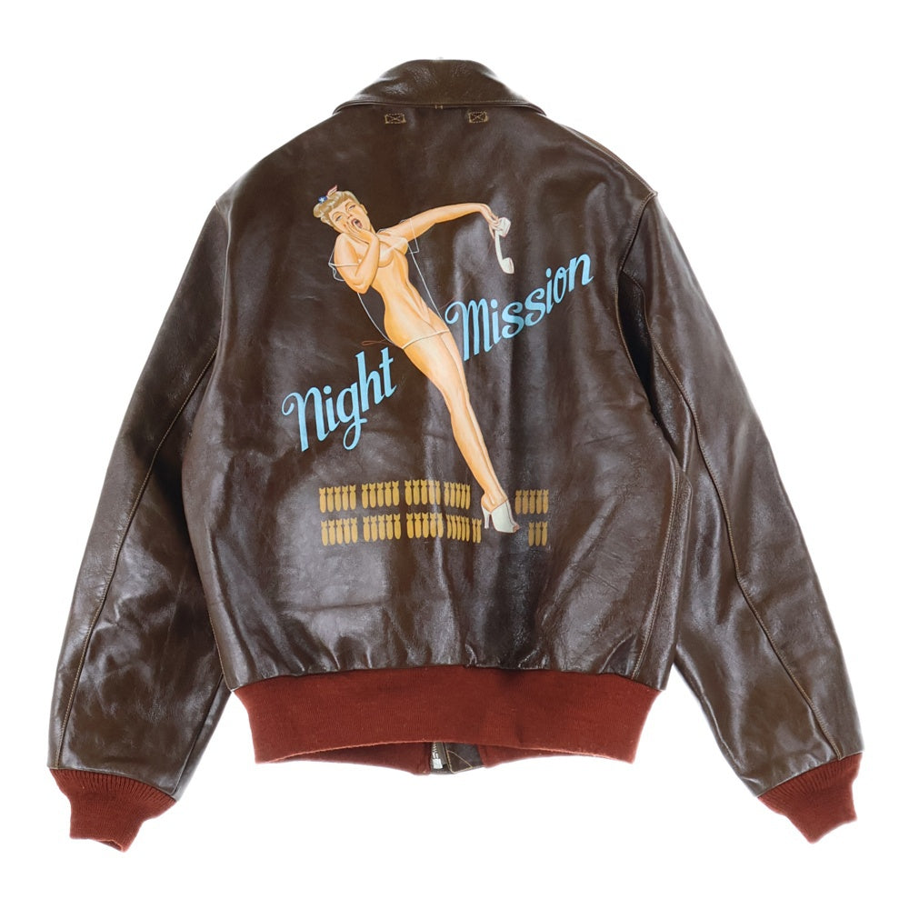 Buzz Rickson's(バズリクソンズ) A2 HAND PAINT night mission ハンドペイントレザージャケット ジップアップジャケット 42-18775-P ブラウン