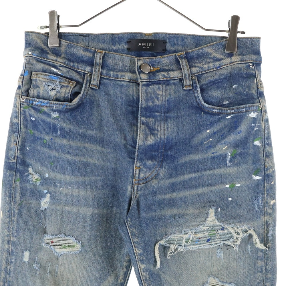 AMIRI(アミリ) MX1 JEANS 蛇腹 ダメージ ペイント加工 スキニー デニムパンツ インディゴ