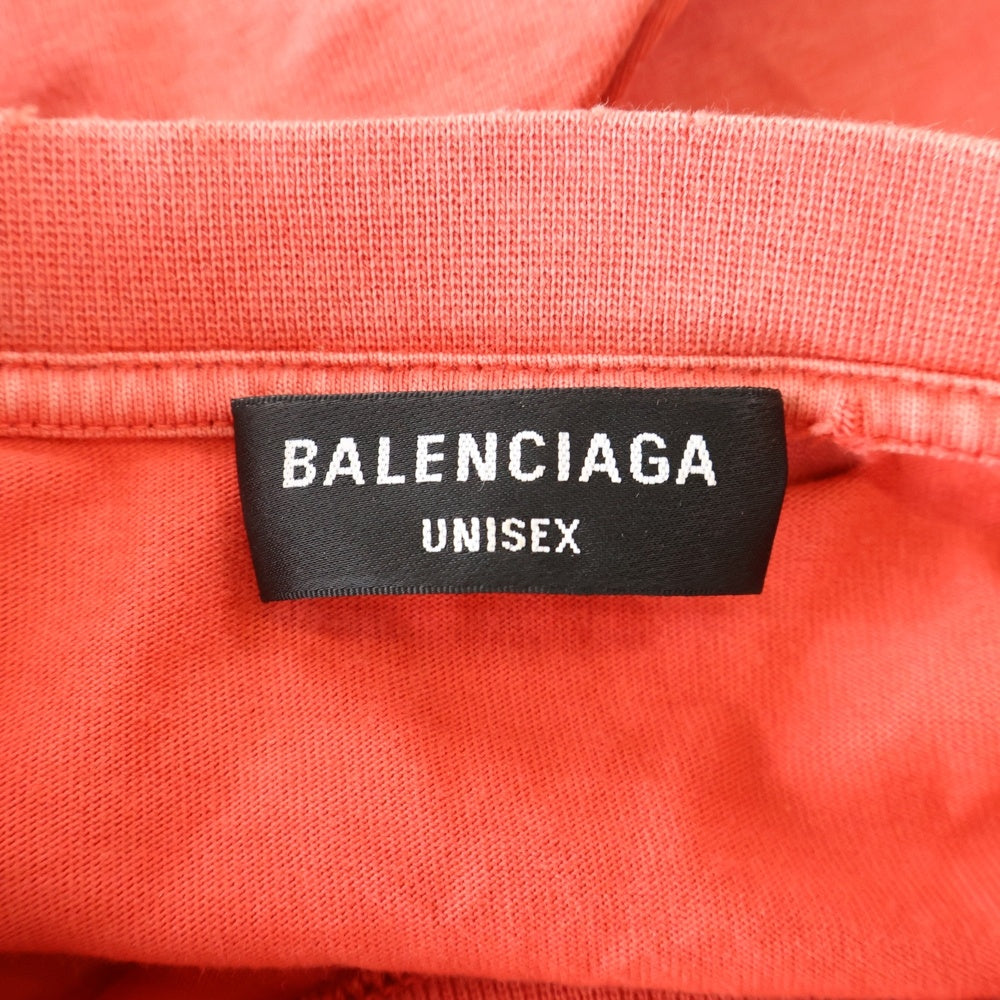 BALENCIAGA(バレンシアガ) 22SS デストロイ加工 ロゴプリント 半袖Tシャツ カットソー レッド 612966 TLVJ1