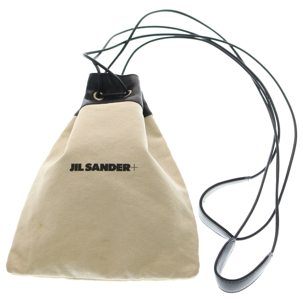 JIL SANDER +(ジルサンダープラス) ドローストリング レザー切り替え ポーチ 巾着 ブラック/ベージュ