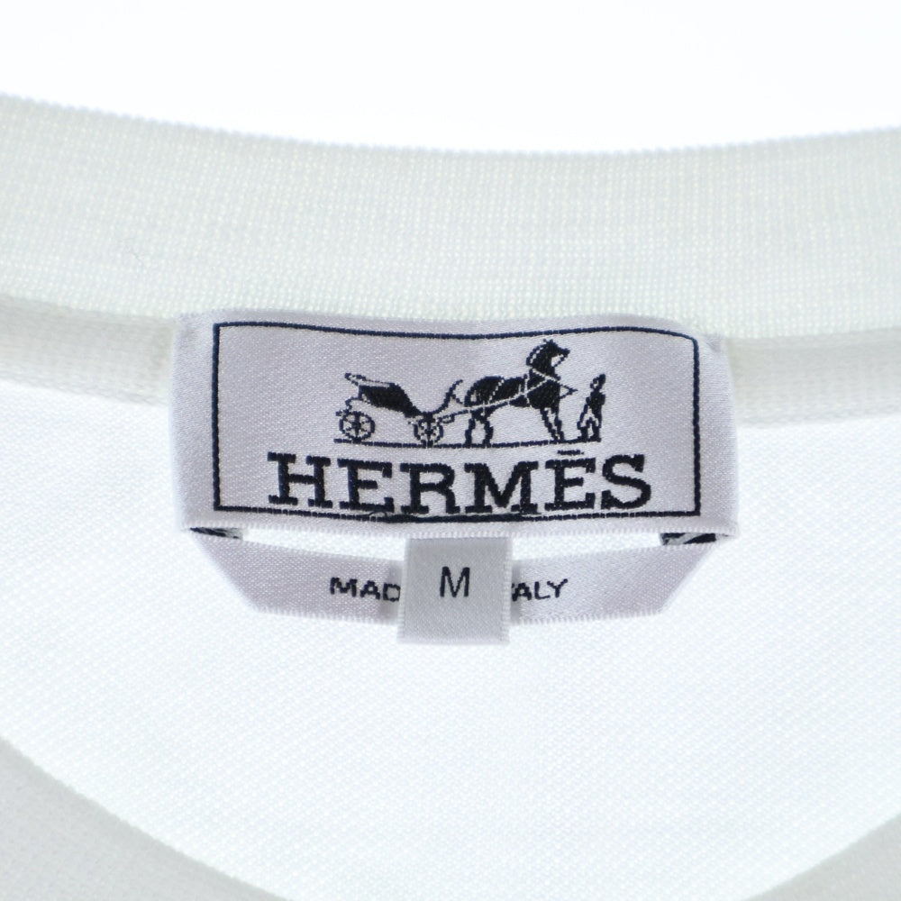 HERMES(エルメス) Hロゴ刺繍 コットンクルーネックカットソー 半袖ポケットTシャツ ホワイト